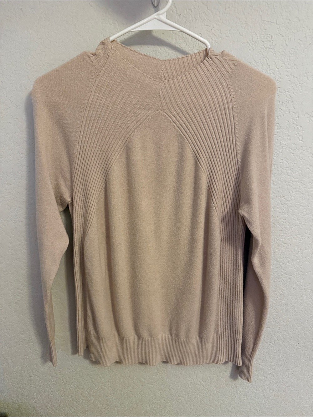Beige Ribbed Detail Long Sleeve Sweater